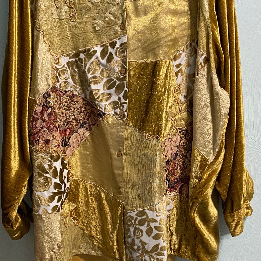 Roaman’s Fancy gold colored patchwork satiny velvety size 3X Pantsuit Set - Picture 5 of 16